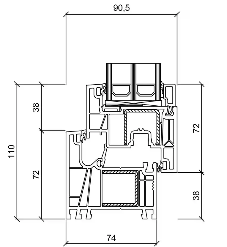 GEALAN-LINEAR profil 74 mm-es műszaki metszete